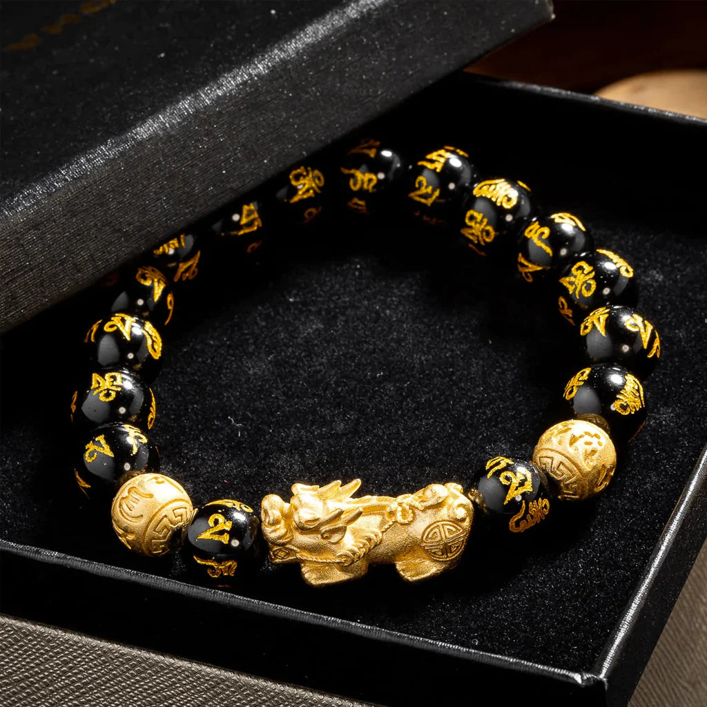 Feng Shui Black Obsidian Pixiu Wealth Bracelet